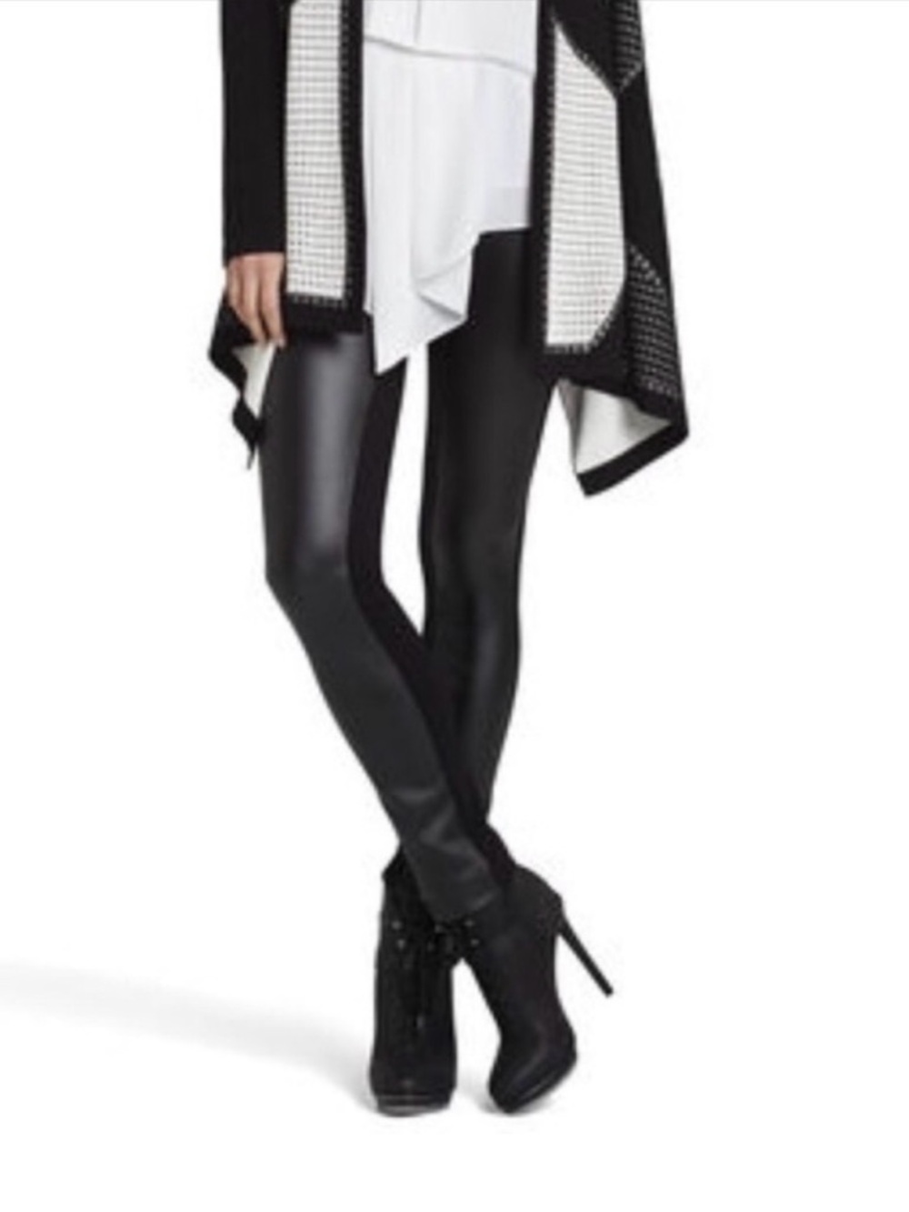 BCBGMaxAzria Sissy Faux Leather Panel Skinny Pants Black L